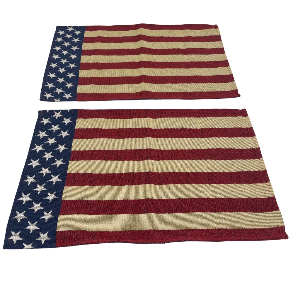 Set of 2 American Flag‎ Woven Tapestry Placemats Patriotic Americana 18x12.5